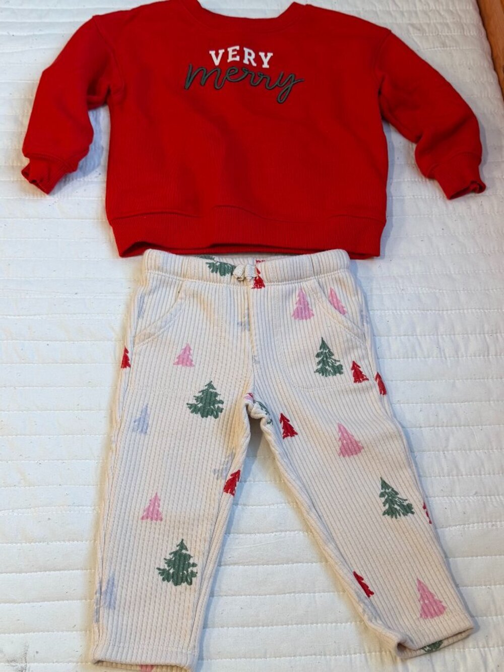 Cat & Jack Holiday Ribbed Tree Pants & Very Merry Red Sweater Infant Girl 18M